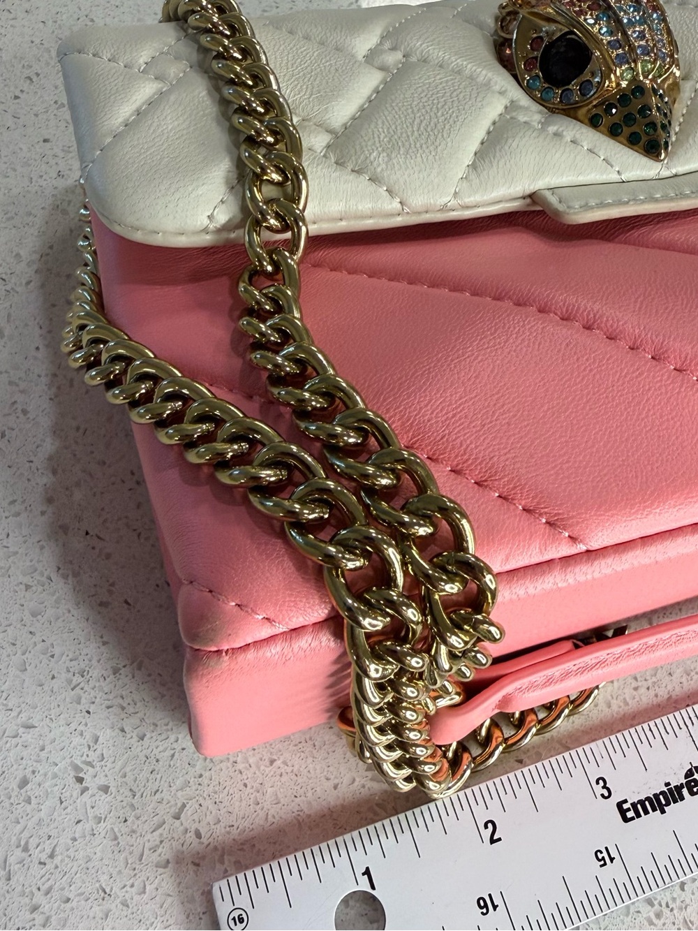 Kurt Geiger White and Pink Quilted Crossbody with Gold Chain - Picture 4 of 7